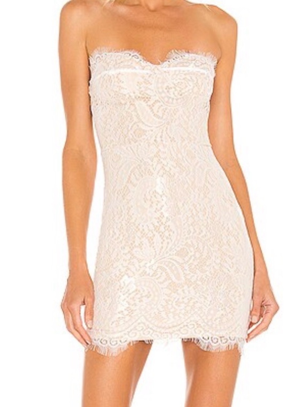 superdown Strapless Lace Mini Dress in Ivory